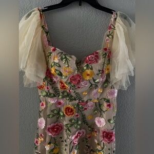 elegant flowers champagne mesh dress